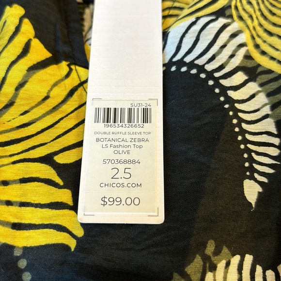NWT Chico’s Botanical Zebra Multi Color Ruffle Sleeve Blouse 2.5 - Picture 12 of 12